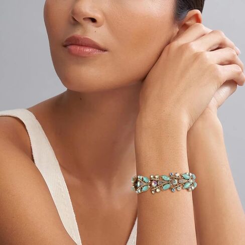 HZMAN Antique Style Chunky Cuff Bracelet with Opal and Colorful Crystals, Adjustable Handmade Brass Jewelry for Women, Vintage Gift in Saudi Arabia