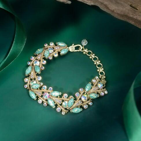 HZMAN Antique Style Chunky Cuff Bracelet with Opal and Colorful Crystals, Adjustable Handmade Brass Jewelry for Women, Vintage Gift in Saudi Arabia