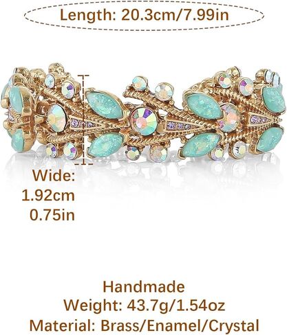 HZMAN Antique Style Chunky Cuff Bracelet with Opal and Colorful Crystals, Adjustable Handmade Brass Jewelry for Women, Vintage Gift in Saudi Arabia