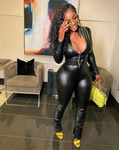 Wuitrie Women Faux Leather Jumpsuit Zipper V Neck Long Sleeve Bodycon PU One Piece Jumpsuits Women Sexy Outfits Clubwear in Saudi Arabia
