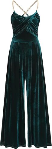 CIDER Velvet Jumpsuit For Women Dressy Sleeveless Scoop Neck High Waist Wide Leg Long Overalls in Saudi Arabia