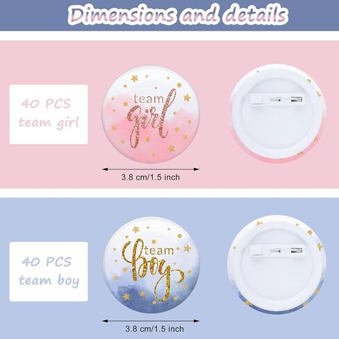 Outus 80 Pieces Gender Reveal Button Pins 1.5 Inch Team Girl Team Boy Gender Reveal Party Decorations Round Pink Girl and Blue Boy Decorative Pins for Baby Shower Party Favor Supplies in Saudi Arabia