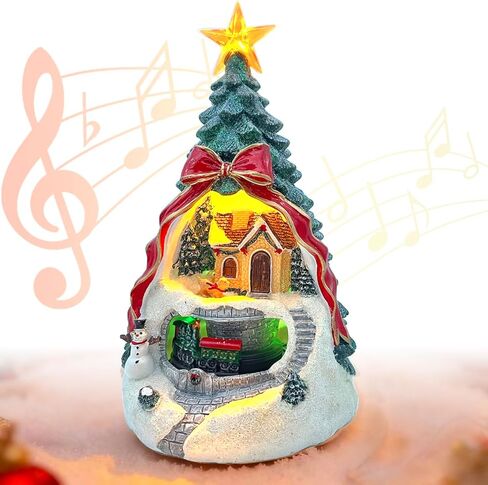 Musical Christmas Tree Village Scene with Rotating Train, Animated Christmas Decorations, Music Box, LED Lights, Tabletop Home Holiday Figurine & Gift in Saudi Arabia