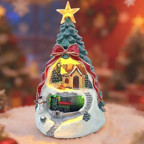 Musical Christmas Tree Village Scene with Rotating Train, Animated Christmas Decorations, Music Box, LED Lights, Tabletop Home Holiday Figurine & Gift in Saudi Arabia