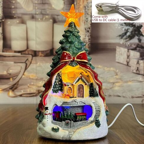 Musical Christmas Tree Village Scene with Rotating Train, Animated Christmas Decorations, Music Box, LED Lights, Tabletop Home Holiday Figurine & Gift in Saudi Arabia