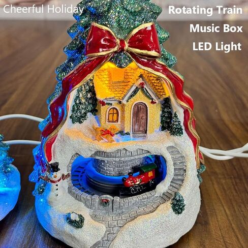 Musical Christmas Tree Village Scene with Rotating Train, Animated Christmas Decorations, Music Box, LED Lights, Tabletop Home Holiday Figurine & Gift in Saudi Arabia