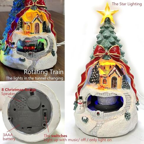 Musical Christmas Tree Village Scene with Rotating Train, Animated Christmas Decorations, Music Box, LED Lights, Tabletop Home Holiday Figurine & Gift in Saudi Arabia