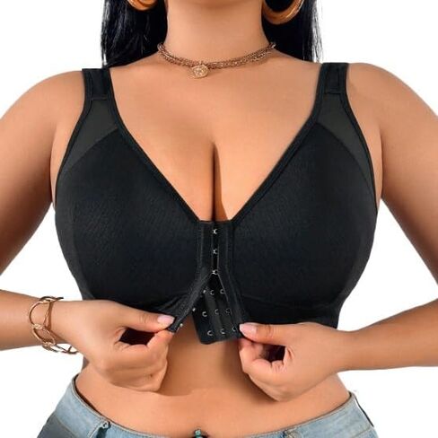 Women Plus Size Bra Front-Closure Bra Full Coverage Support Wirefree, Mesh Back Panel in Saudi Arabia