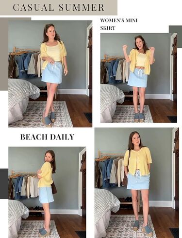 EsheSy Womens Cotton Linen Mini Skirts Summer Drawcord Waist Short A-Line Casual Beach Skirts with Pockets in Saudi Arabia