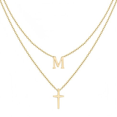 قلادة أولية ذات طبقات للنساء، قلادات عصرية متقاطعة للنساء، قلادة بحروف لطيفة مطلية بالذهب عيار 18 قيراط من الألف إلى الياء، لا تسبب الحساسية، هدايا عيد ميلاد مجوهرات مسيحية دينية للنساء in Kuwait