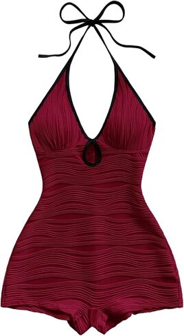 Verdusa Women's Date Night Rompers Textured Cut Out Sleeveless Halter One Piece Bodycon Jumpsuit Rave Outfits in Saudi Arabia
