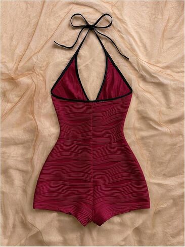 Verdusa Women's Date Night Rompers Textured Cut Out Sleeveless Halter One Piece Bodycon Jumpsuit Rave Outfits in Saudi Arabia