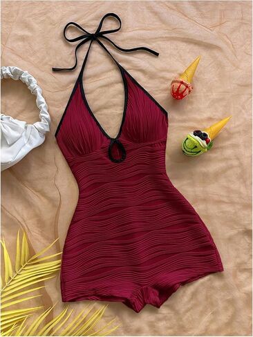 Verdusa Women's Date Night Rompers Textured Cut Out Sleeveless Halter One Piece Bodycon Jumpsuit Rave Outfits in Saudi Arabia