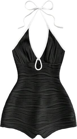 Verdusa Women's Date Night Rompers Textured Cut Out Sleeveless Halter One Piece Bodycon Jumpsuit Rave Outfits in Saudi Arabia
