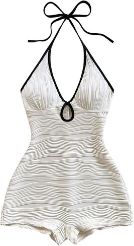 Verdusa Women's Date Night Rompers Textured Cut Out Sleeveless Halter One Piece Bodycon Jumpsuit Rave Outfits in Saudi Arabia