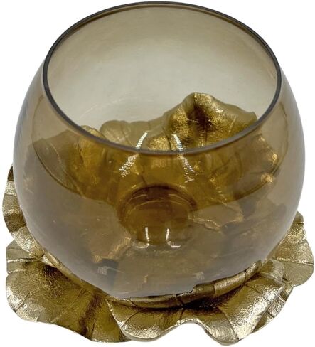 8Inch Wide Decorative Handmade Aluminum and Glass Round Bowl in Gold in Saudi Arabia