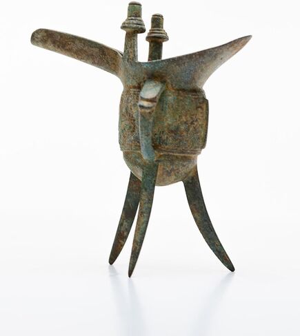 Lawrence & Scott Verdigris Bronze Chinese Wine Vessel (Jué) Unique Tabletop Decor in Saudi Arabia