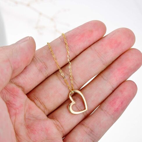 SISGEM Solid 14k Gold Open Heart Necklace and Stud Earrings Set for Women in Saudi Arabia