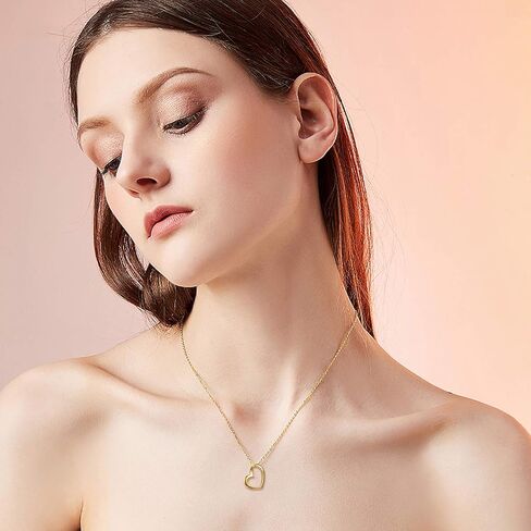 SISGEM Solid 14k Gold Open Heart Necklace and Stud Earrings Set for Women in Saudi Arabia