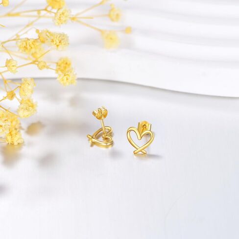 SISGEM Solid 14k Gold Open Heart Necklace and Stud Earrings Set for Women in Saudi Arabia