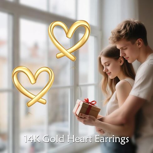 SISGEM Solid 14k Gold Open Heart Necklace and Stud Earrings Set for Women in Saudi Arabia