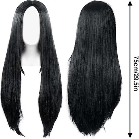 75cm Long Straight Hair Black No Bangs Heat Resistant Cosplay/Party Full Wigs in Saudi Arabia