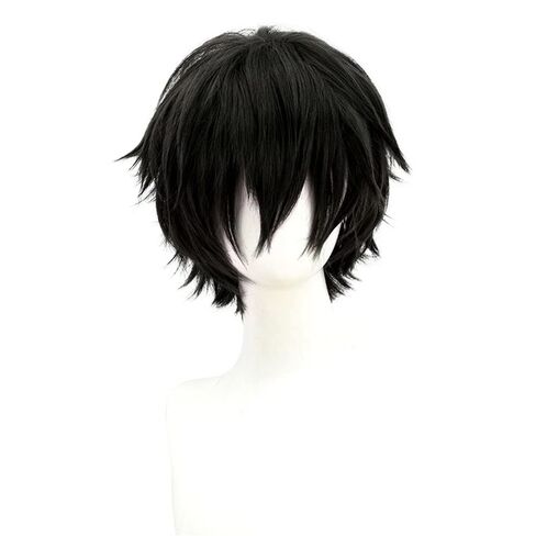 Men's Anime Short Black Cosplay Wig,Unisex Short Layered Synthetic Accessory Hair Wig+Hair Cap for Cosplay Halloween Costume in Saudi Arabia