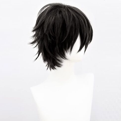 Men's Anime Short Black Cosplay Wig,Unisex Short Layered Synthetic Accessory Hair Wig+Hair Cap for Cosplay Halloween Costume in Saudi Arabia