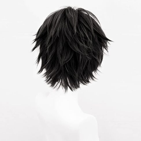 Men's Anime Short Black Cosplay Wig,Unisex Short Layered Synthetic Accessory Hair Wig+Hair Cap for Cosplay Halloween Costume in Saudi Arabia