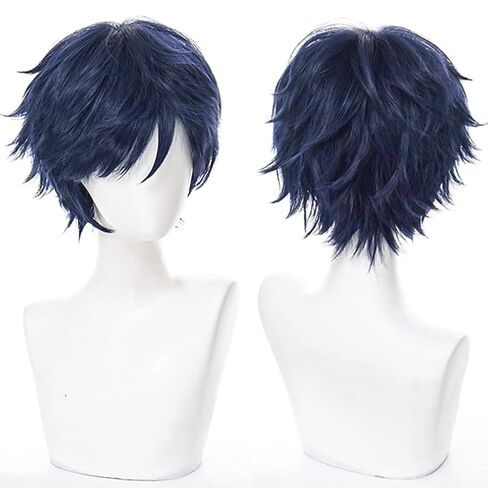 Men's Anime Short Black Cosplay Wig,Unisex Short Layered Synthetic Accessory Hair Wig+Hair Cap for Cosplay Halloween Costume in Saudi Arabia