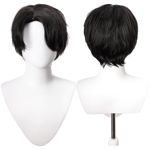 Men's Anime Short Black Cosplay Wig,Unisex Short Layered Synthetic Accessory Hair Wig+Hair Cap for Cosplay Halloween Costume in Saudi Arabia