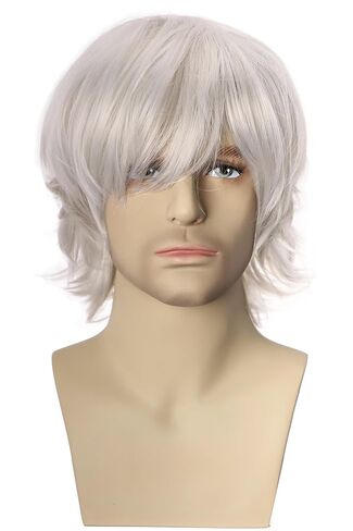 Men's Anime Short Black Cosplay Wig,Unisex Short Layered Synthetic Accessory Hair Wig+Hair Cap for Cosplay Halloween Costume in Saudi Arabia