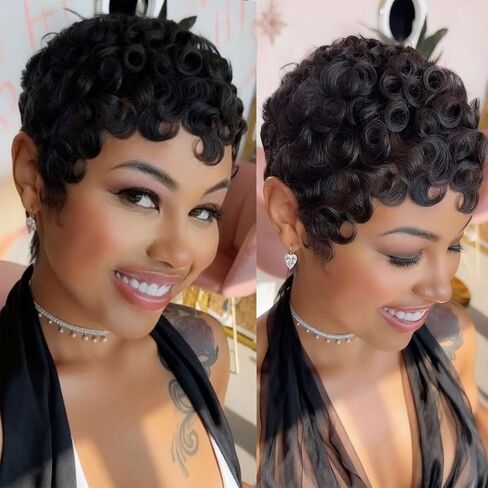 Short Straight Bob Wig Human Hair for Black Women Pixie Cut Wigs Human Hair Wig with Bangs Glueless Wig None Lace Front Wigs Ready to Wear Bob Wigs Natural Black in Saudi Arabia