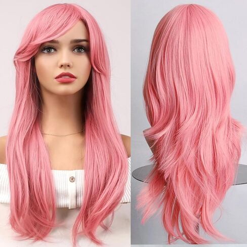 Long Blonde Mix Brown Curly Wavy Wigs with Bangs for Women Synthetic Hair for Cosplay Halloween Costume Party,22inch in Saudi Arabia