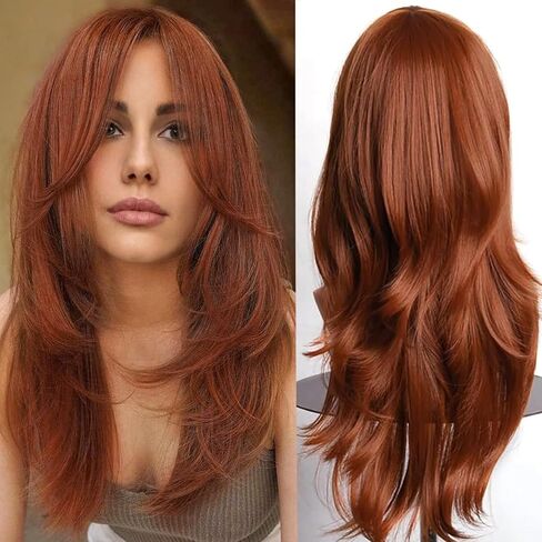 Long Blonde Mix Brown Curly Wavy Wigs with Bangs for Women Synthetic Hair for Cosplay Halloween Costume Party,22inch in Saudi Arabia