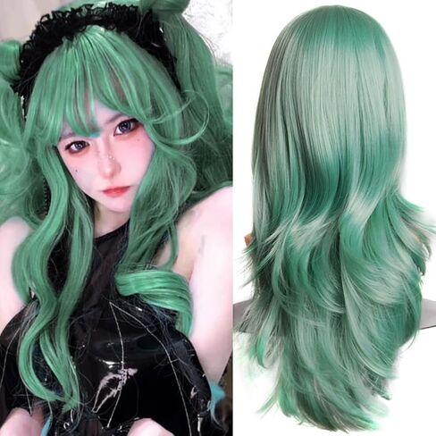 Long Blonde Mix Brown Curly Wavy Wigs with Bangs for Women Synthetic Hair for Cosplay Halloween Costume Party,22inch in Saudi Arabia