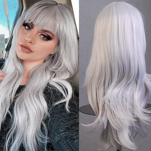 Long Blonde Mix Brown Curly Wavy Wigs with Bangs for Women Synthetic Hair for Cosplay Halloween Costume Party,22inch in Saudi Arabia