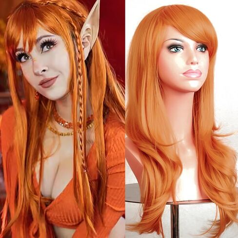 Long Blonde Mix Brown Curly Wavy Wigs with Bangs for Women Synthetic Hair for Cosplay Halloween Costume Party,22inch in Saudi Arabia