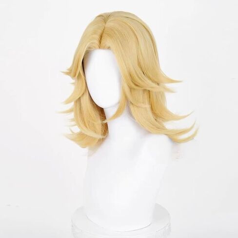 Wig for Cosplay, Medium Length Blonde Synthetic Hair for Women Halloween in Saudi Arabia