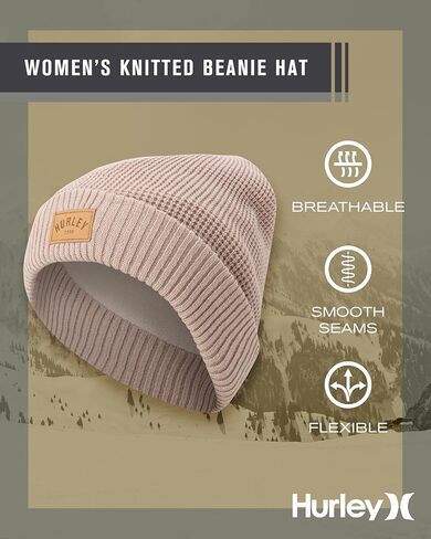 Hurley Womens Beanie Hat - Fleece Lined Ribbed Knit Winter Hats for Women Medium Fit Acrylic Beanies for Fall Snow Ski in Saudi Arabia