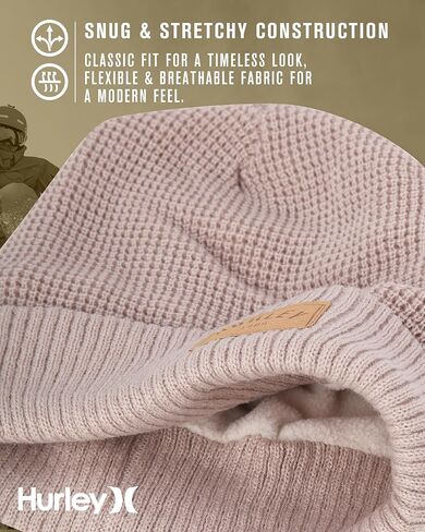 Hurley Womens Beanie Hat - Fleece Lined Ribbed Knit Winter Hats for Women Medium Fit Acrylic Beanies for Fall Snow Ski in Saudi Arabia