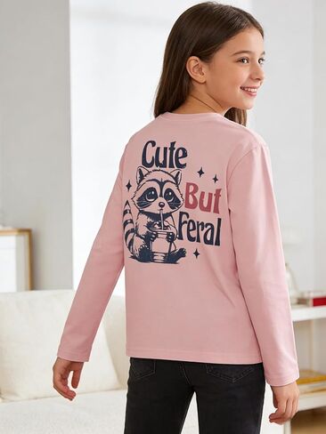 Girls Graphic Animal Long Sleeve T Shirt, Crewneck Tee, Fashion Casual Everyday Top in Saudi Arabia