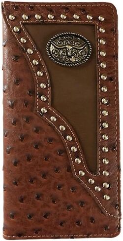 Texas Long Horn Mens Wallet Western Bifold Check Book Style W011-14 Ostrich Brown in Saudi Arabia
