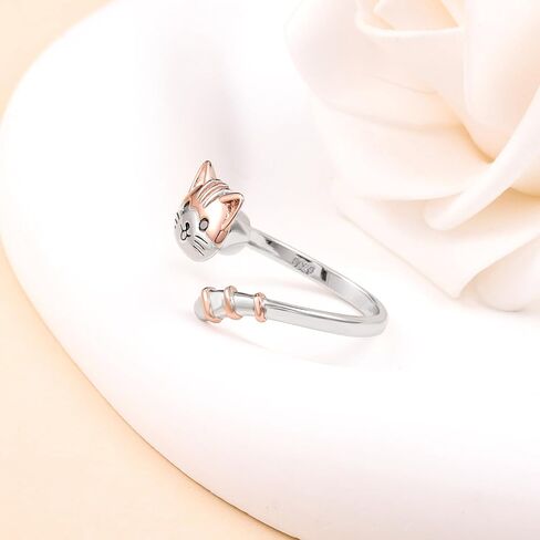Cat Spinner Fidget Ring for Women - 925 Sterling Silver Anxiety Relief Open Adjustable ADHD Rotate Ring Mood Cute Pet Jewelry Gifts in Saudi Arabia