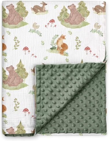 GLLQUEN BABY Blankets for Unisex Boys Girls, Muslin Cotton Front Soft and Breathable, and Dotted Fleece Backing, Printed Bed Nursery Minky Blankets for Toddler Newborn, 30 x40 inches in Kuwait