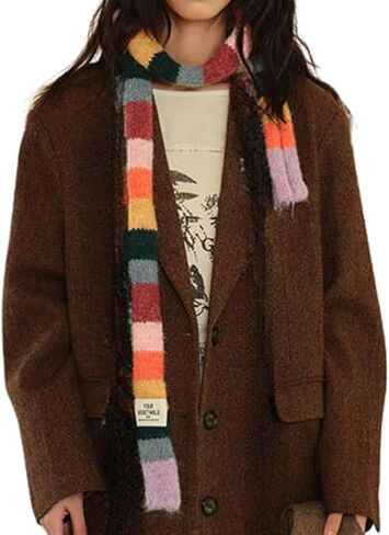 Skinny Scarf for Women Cute Knit Scarf Long Skinny Colorful Winter Fashion Y2k Neck Scarves in Saudi Arabia