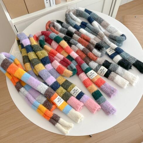 Skinny Scarf for Women Cute Knit Scarf Long Skinny Colorful Winter Fashion Y2k Neck Scarves in Saudi Arabia