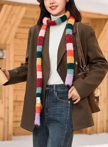 Skinny Scarf for Women Cute Knit Scarf Long Skinny Colorful Winter Fashion Y2k Neck Scarves in Saudi Arabia