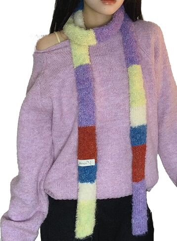Skinny Scarf for Women Cute Knit Scarf Long Skinny Colorful Winter Fashion Y2k Neck Scarves in Saudi Arabia