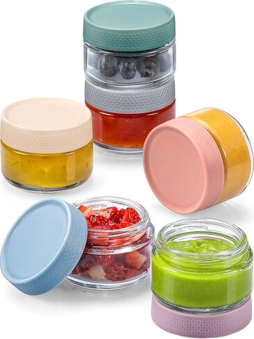 NETANY 6 Pack Glass Baby Food Storage Containers - 4 oz Baby Jars with Lids | Microwave, Dishwasher & Freezer Safe | Includes 10 Labels for Meal Prep & Organization in Kuwait